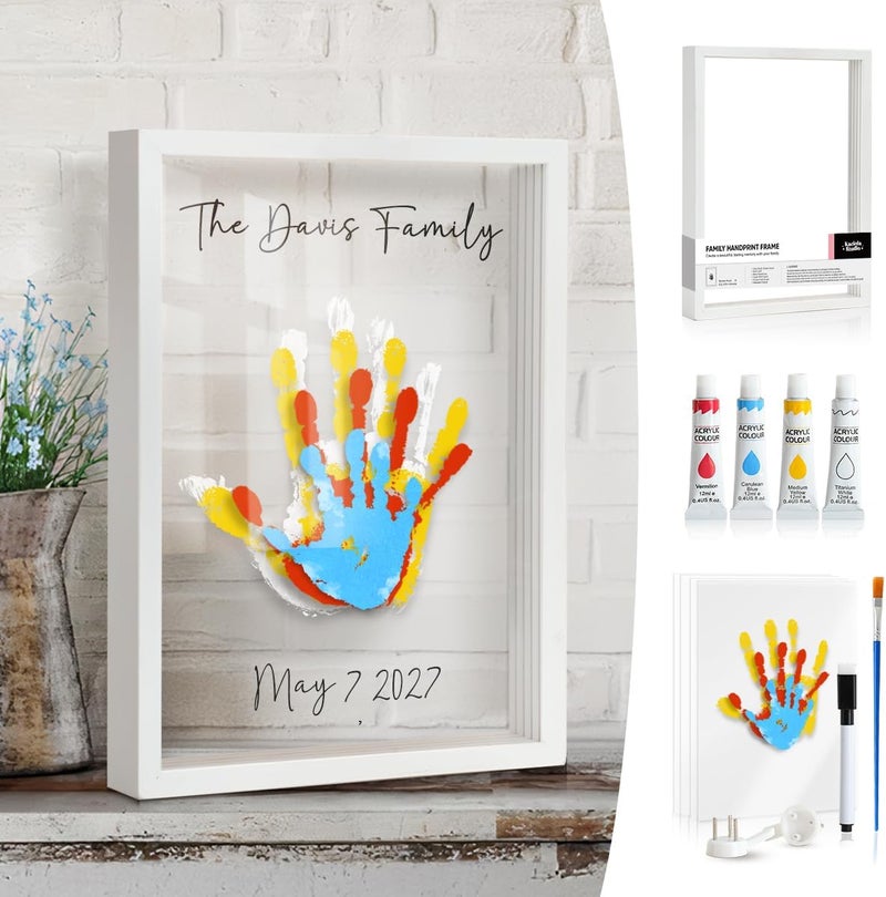 Kaciola Family Handprint Kit, DIY Newborn Keepsake Frame, Baby Hand and Footprint Kit, Unique New Baby Gift for Mothers Day Crafts Anniversary (White) - Image 1
